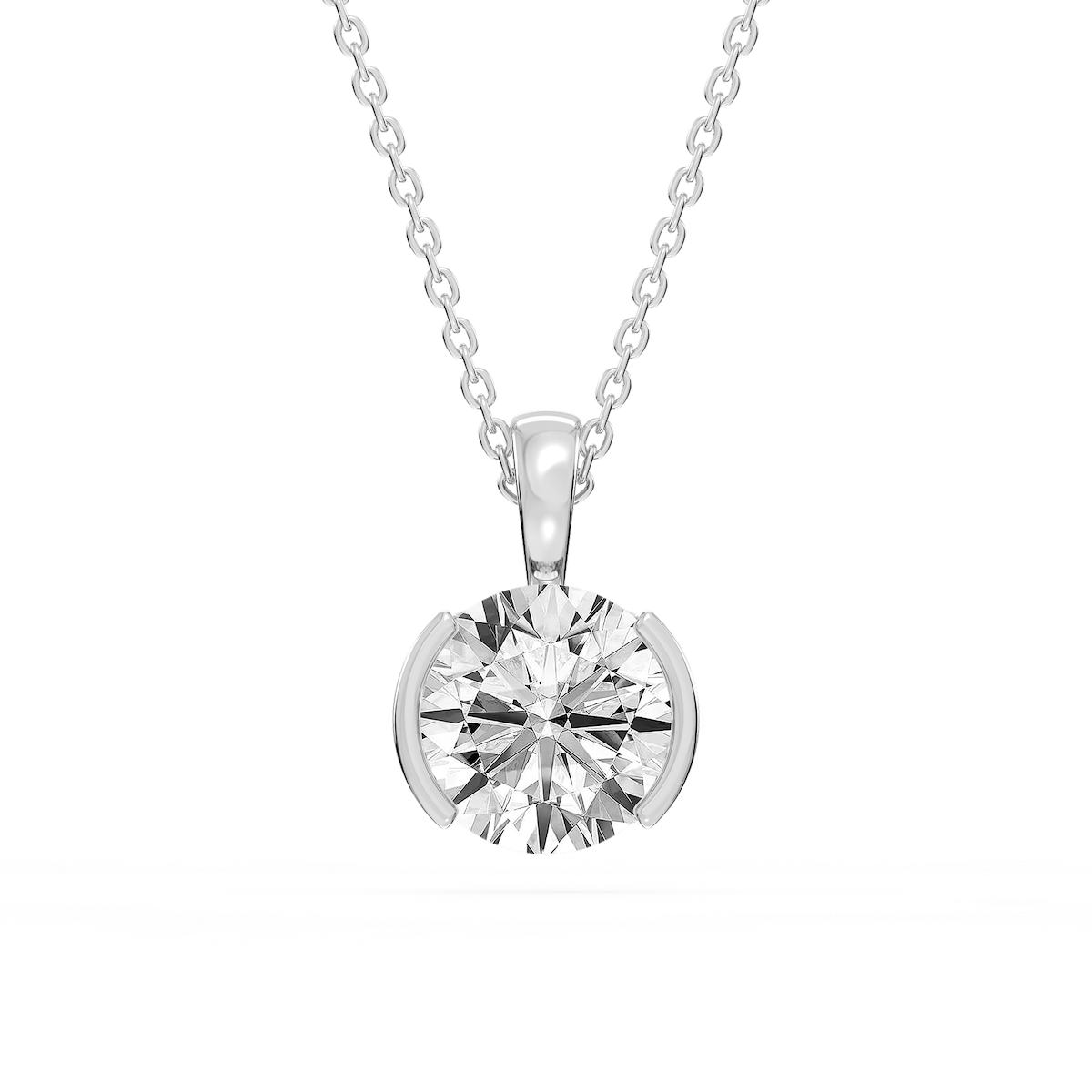 Round Lab Grown Diamond Half Bezel Solitaire Pendant