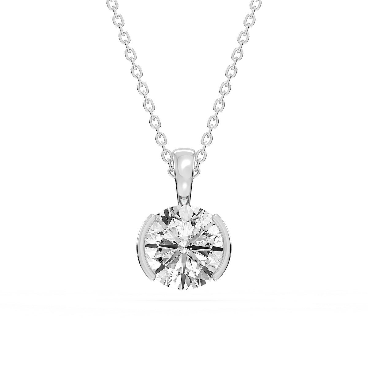 Round Lab Grown Diamond Half Bezel Solitaire Pendant