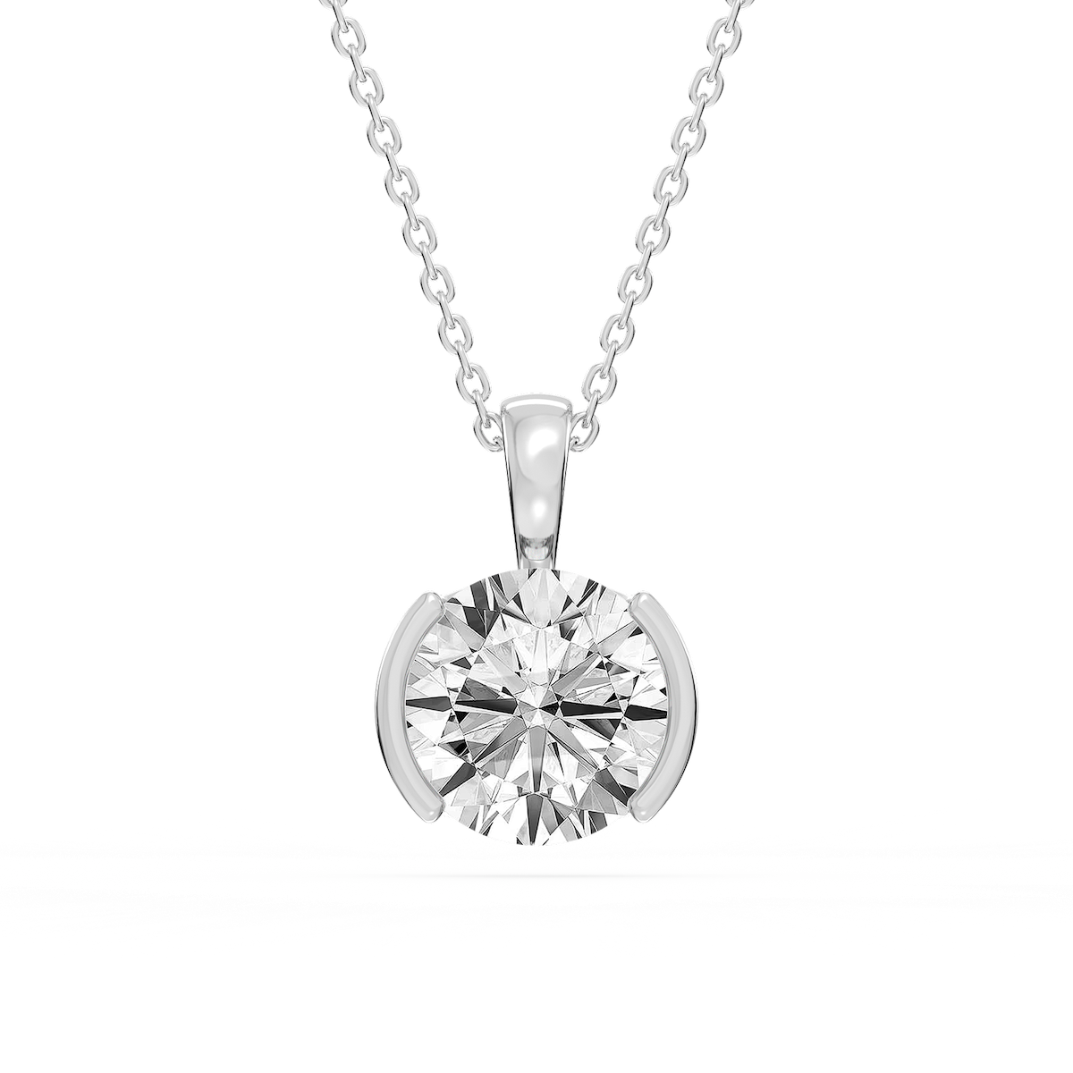Round Lab Grown Diamond Half Bezel Solitaire Pendant
