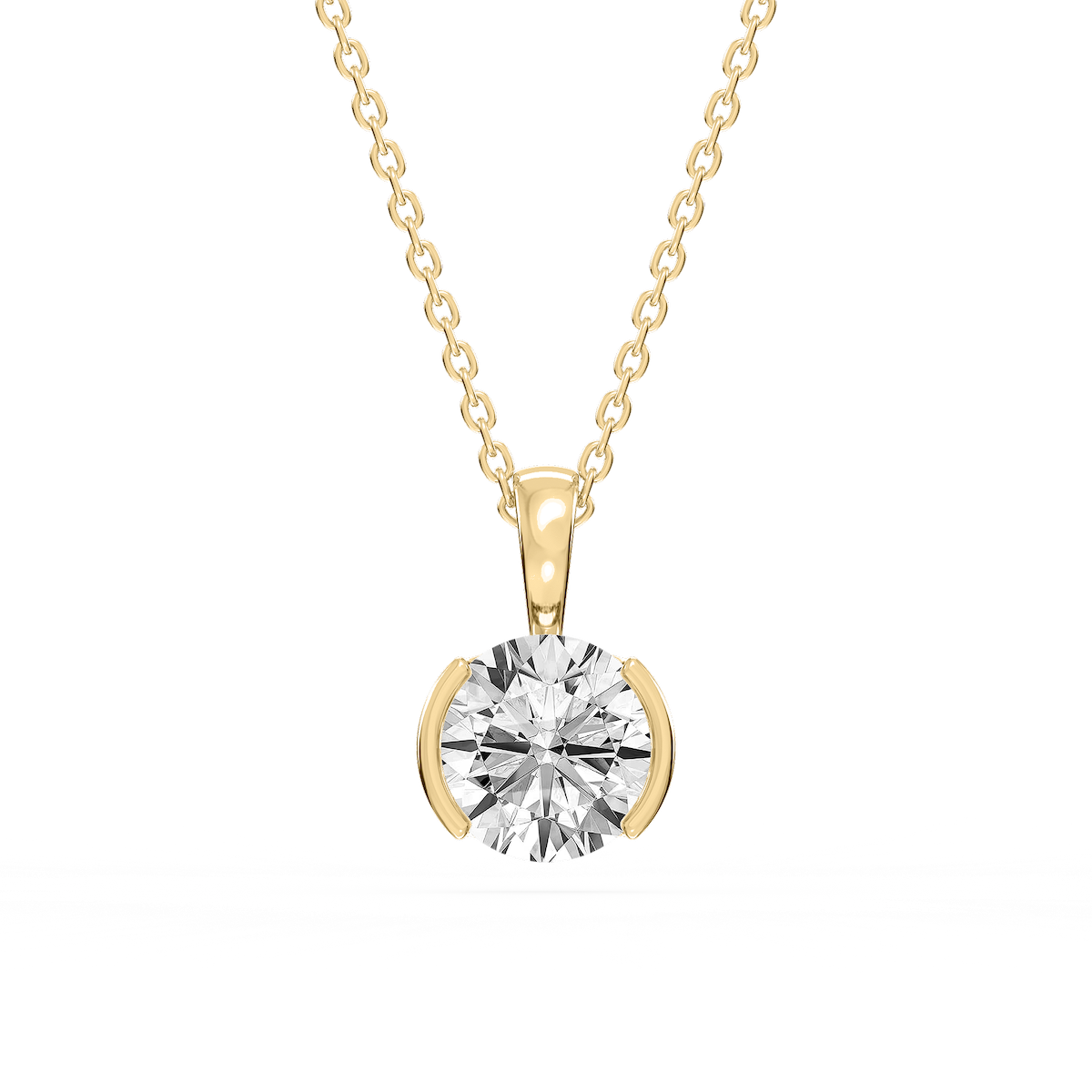 Round Lab Grown Diamond Half Bezel Solitaire Pendant