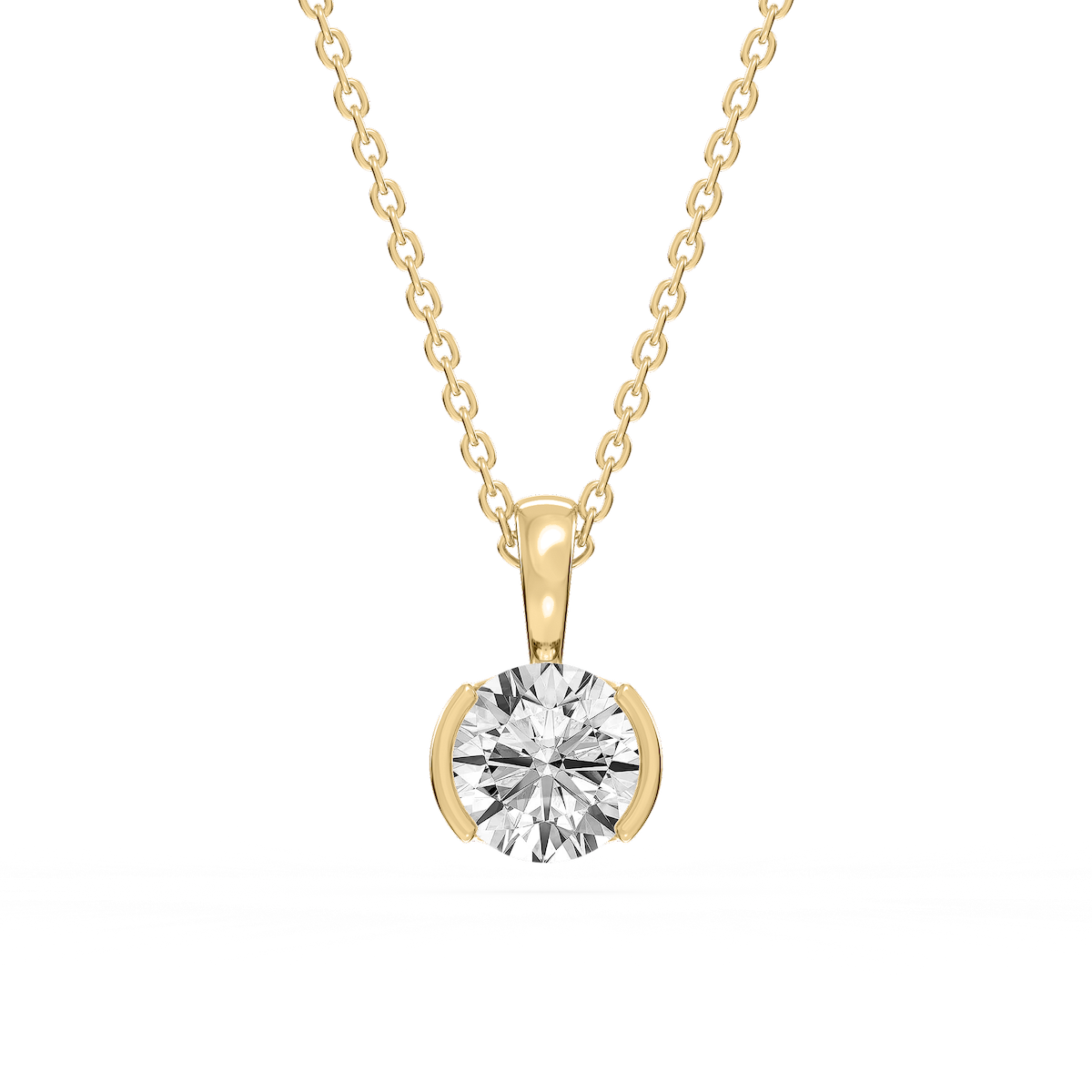 Round Lab Grown Diamond Half Bezel Solitaire Pendant