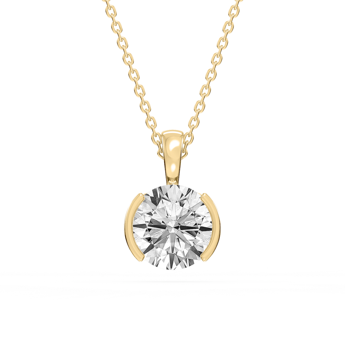 Round Lab Grown Diamond Half Bezel Solitaire Pendant