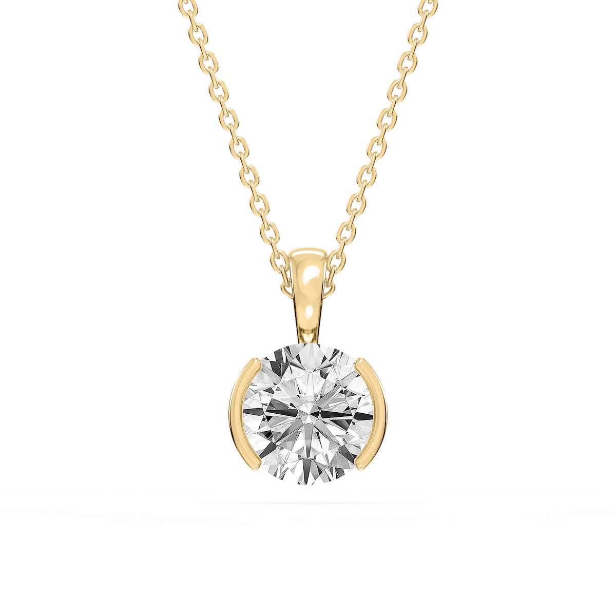 Round Lab Grown Diamond Half Bezel Solitaire Pendant