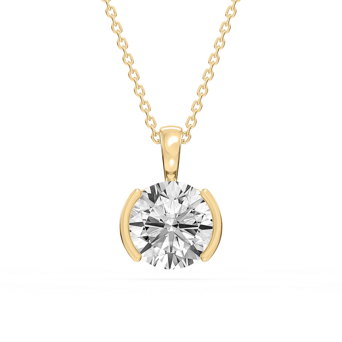 Round Lab Grown Diamond Half Bezel Solitaire Pendant
