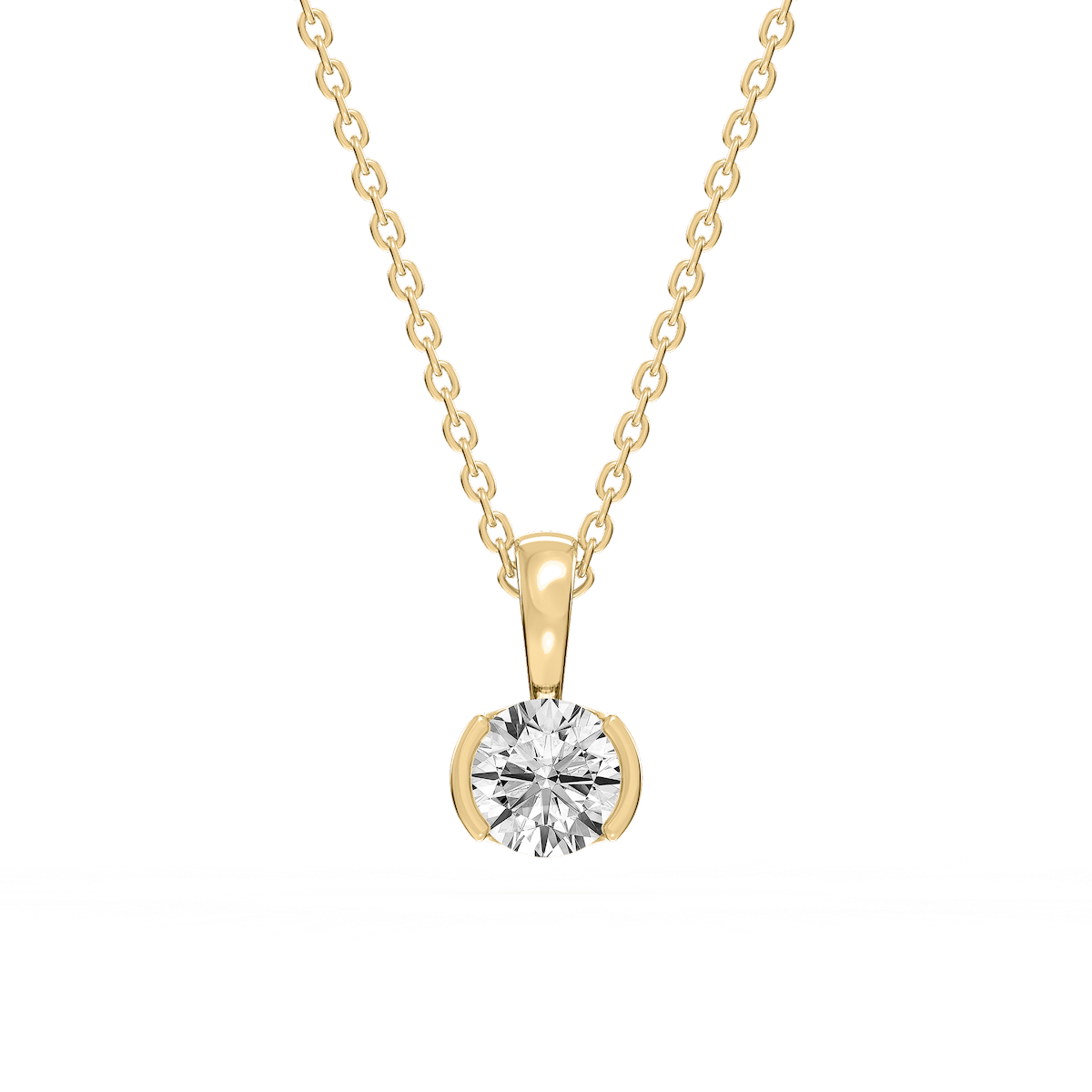 Round Lab Grown Diamond Half Bezel Solitaire Pendant