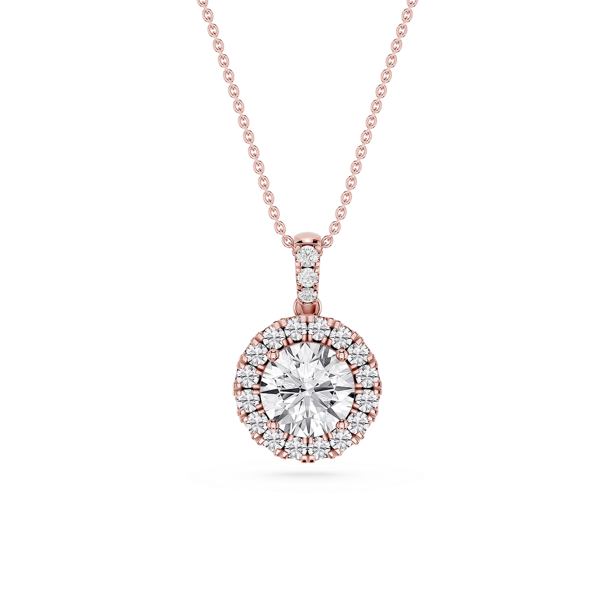 Round Lab Grown Diamond Halo Diamond Bail Solitaire Pendant - 16 to 18 Inches