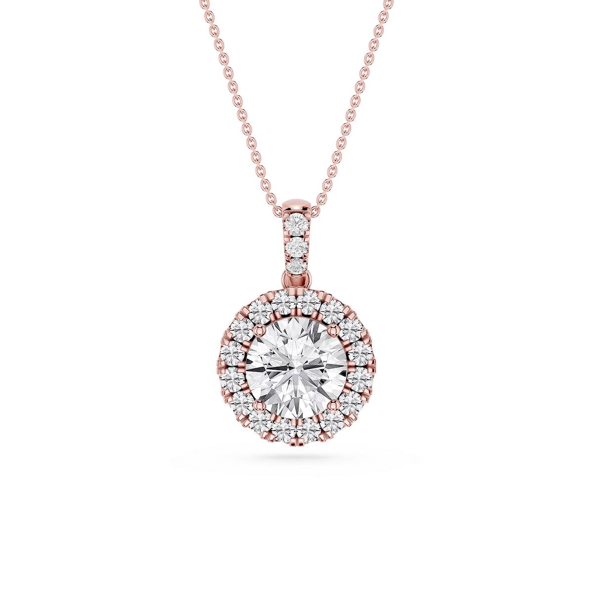 Round Lab Grown Diamond Halo Diamond Bail Solitaire Pendant - 16 to 18 Inches
