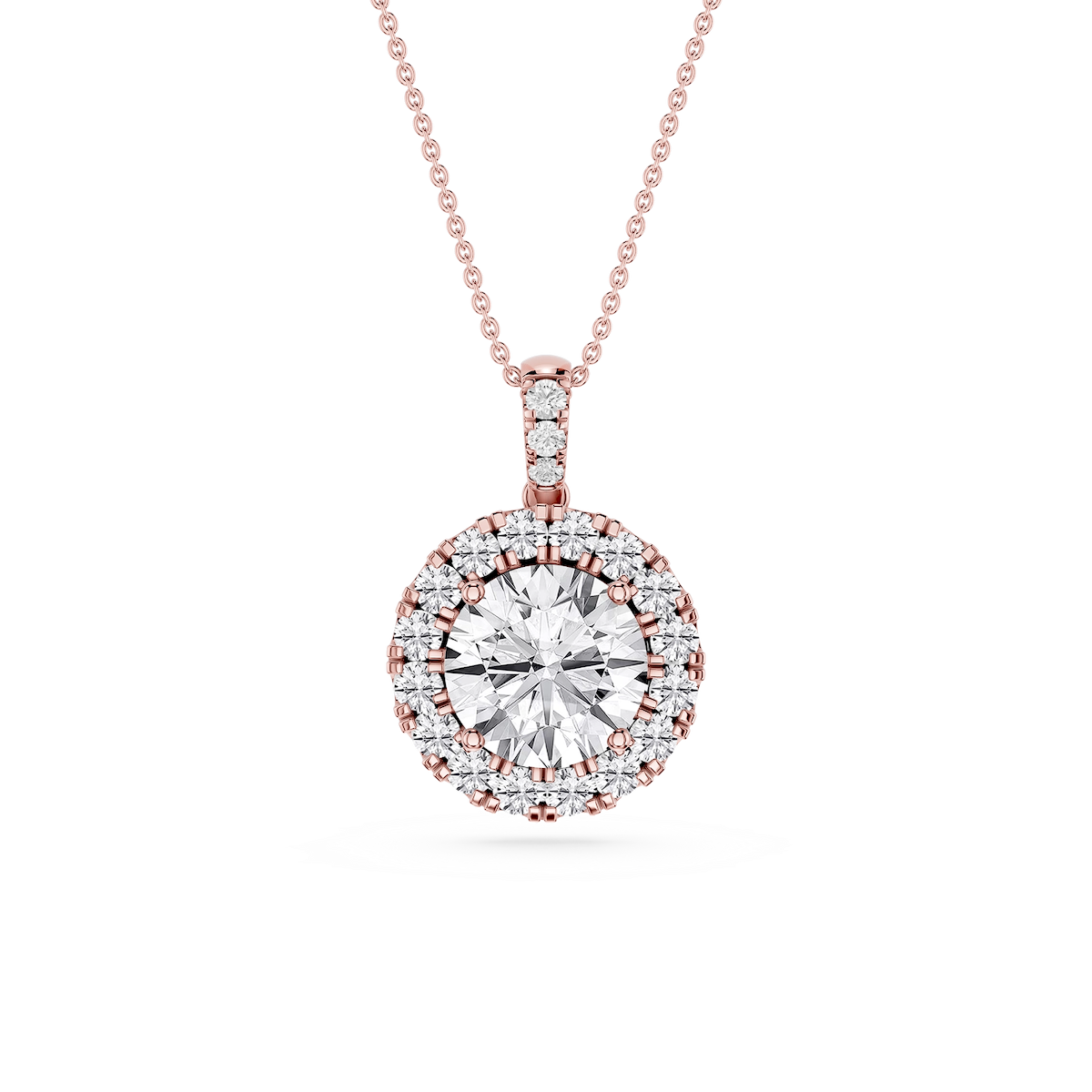 Round Lab Grown Diamond Halo Diamond Bail Solitaire Pendant - 16 to 18 Inches