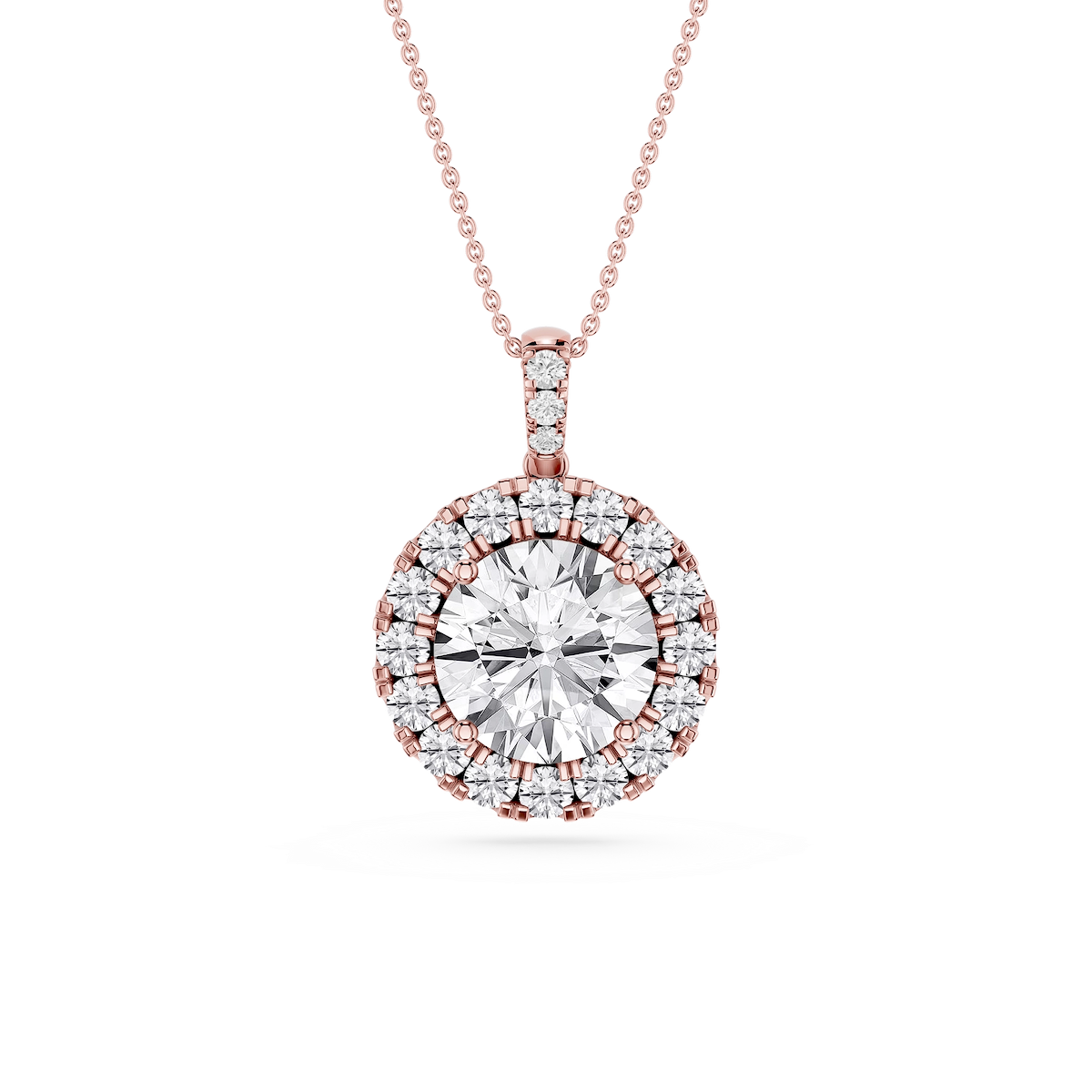 Round Lab Grown Diamond Halo Diamond Bail Solitaire Pendant - 16 to 18 Inches