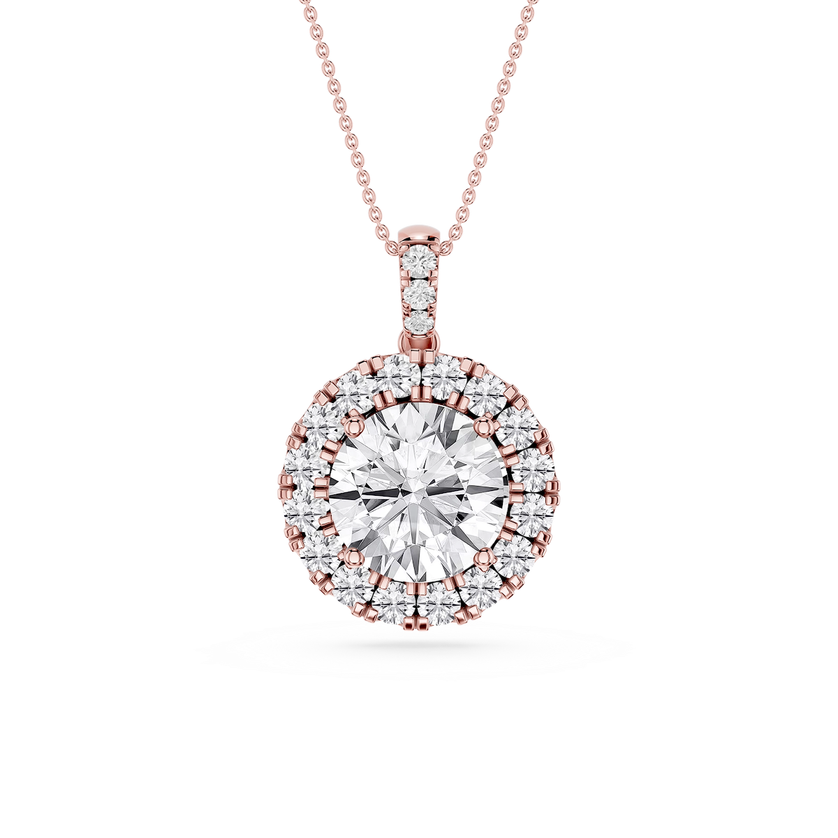 Round Lab Grown Diamond Halo Diamond Bail Solitaire Pendant - 16 to 18 Inches