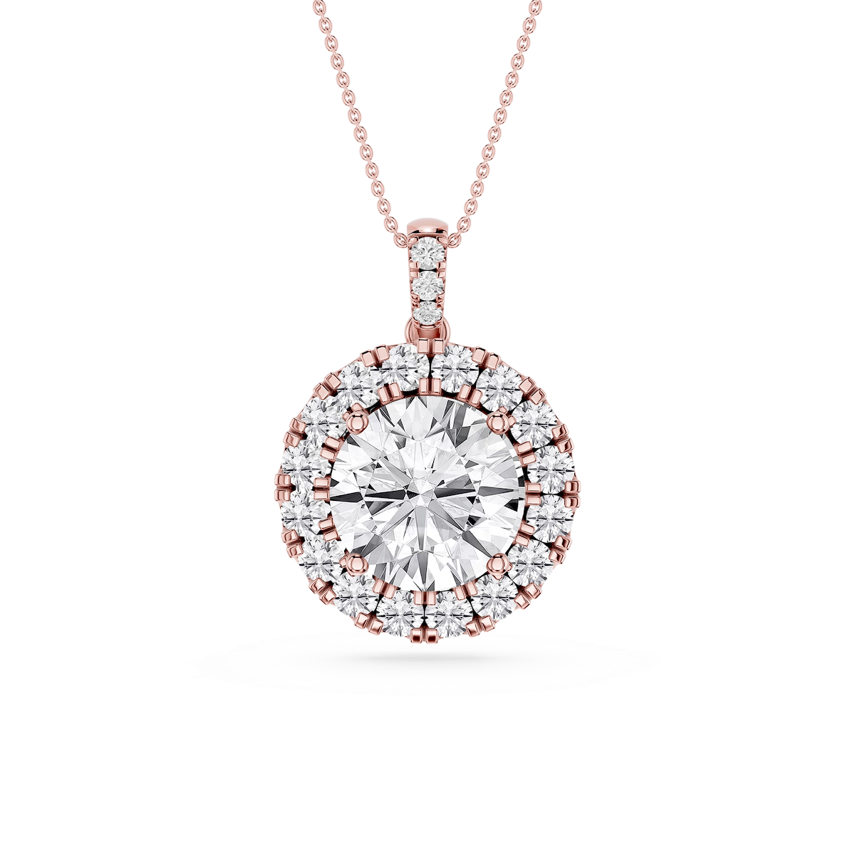 Round Lab Grown Diamond Halo Diamond Bail Solitaire Pendant - 16 to 18 Inches
