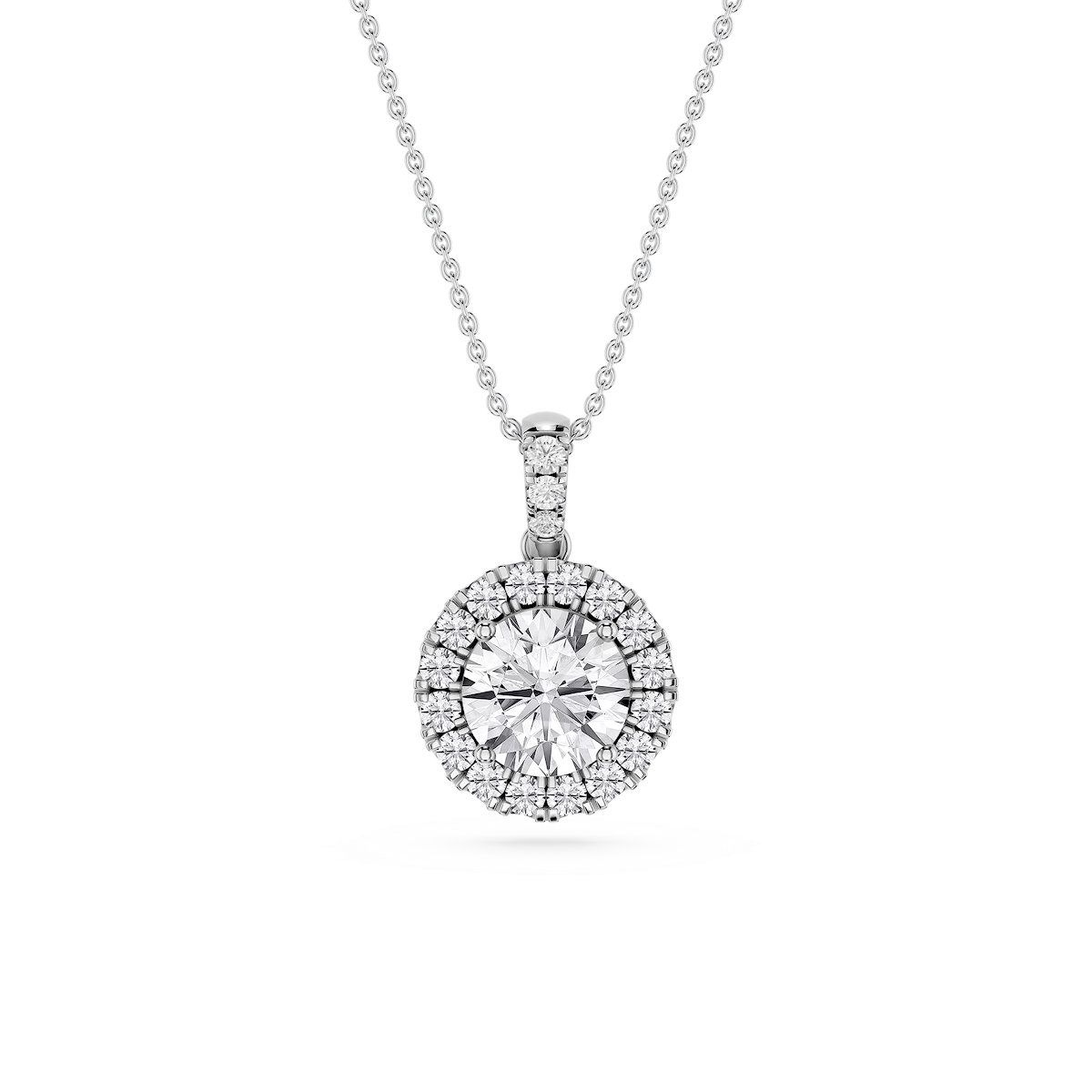 Round Lab Grown Diamond Halo Diamond Bail Solitaire Pendant - 16 to 18 Inches
