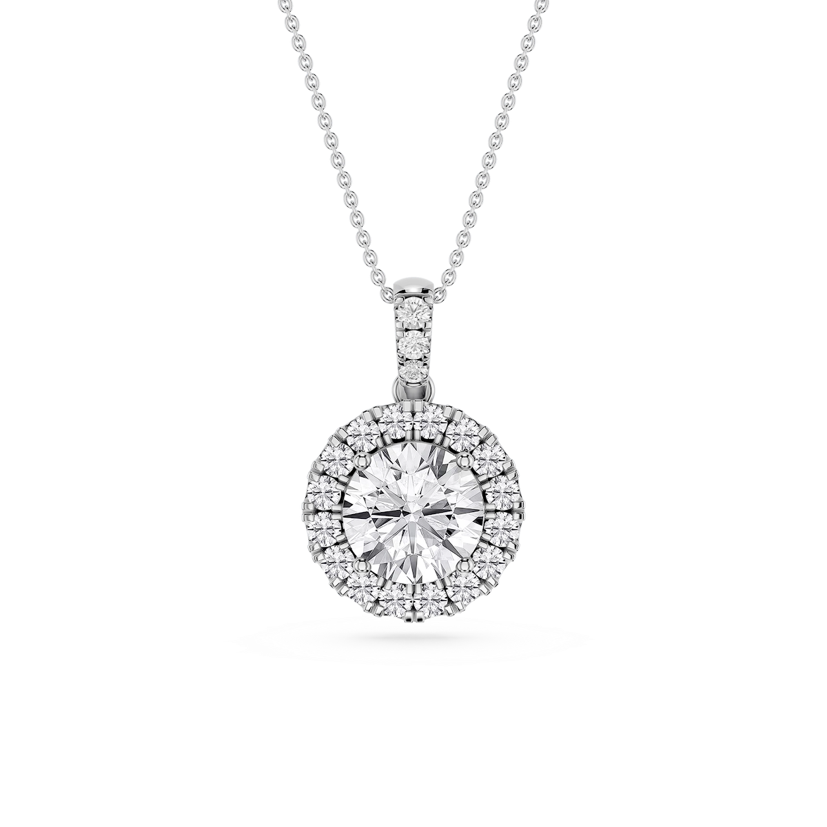 Round Lab Grown Diamond Halo Diamond Bail Solitaire Pendant - 16 to 18 Inches