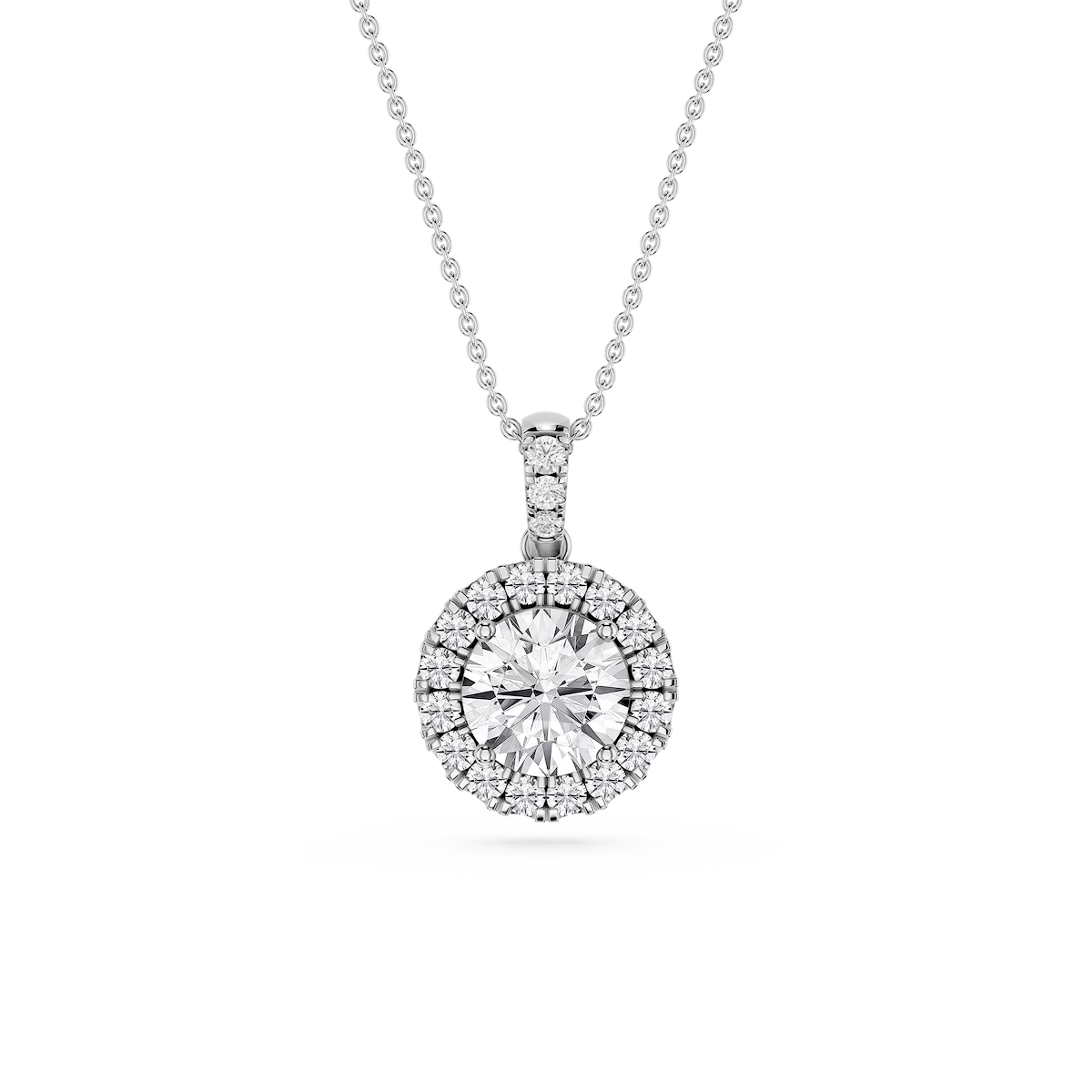 Round Lab Grown Diamond Halo Diamond Bail Solitaire Pendant - 16 to 18 Inches