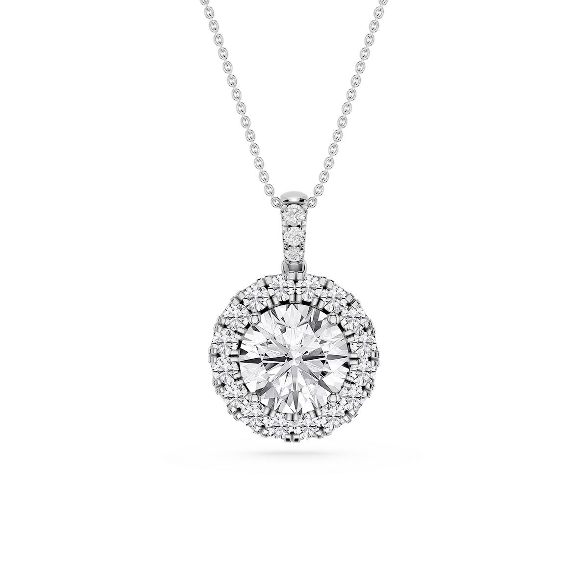 Round Lab Grown Diamond Halo Diamond Bail Solitaire Pendant - 16 to 18 Inches