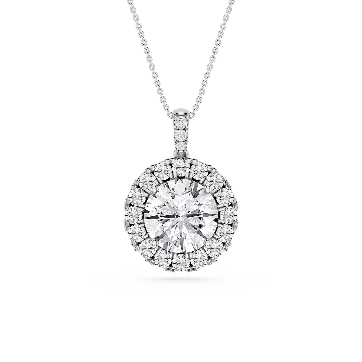Round Lab Grown Diamond Halo Diamond Bail Solitaire Pendant - 16 to 18 Inches