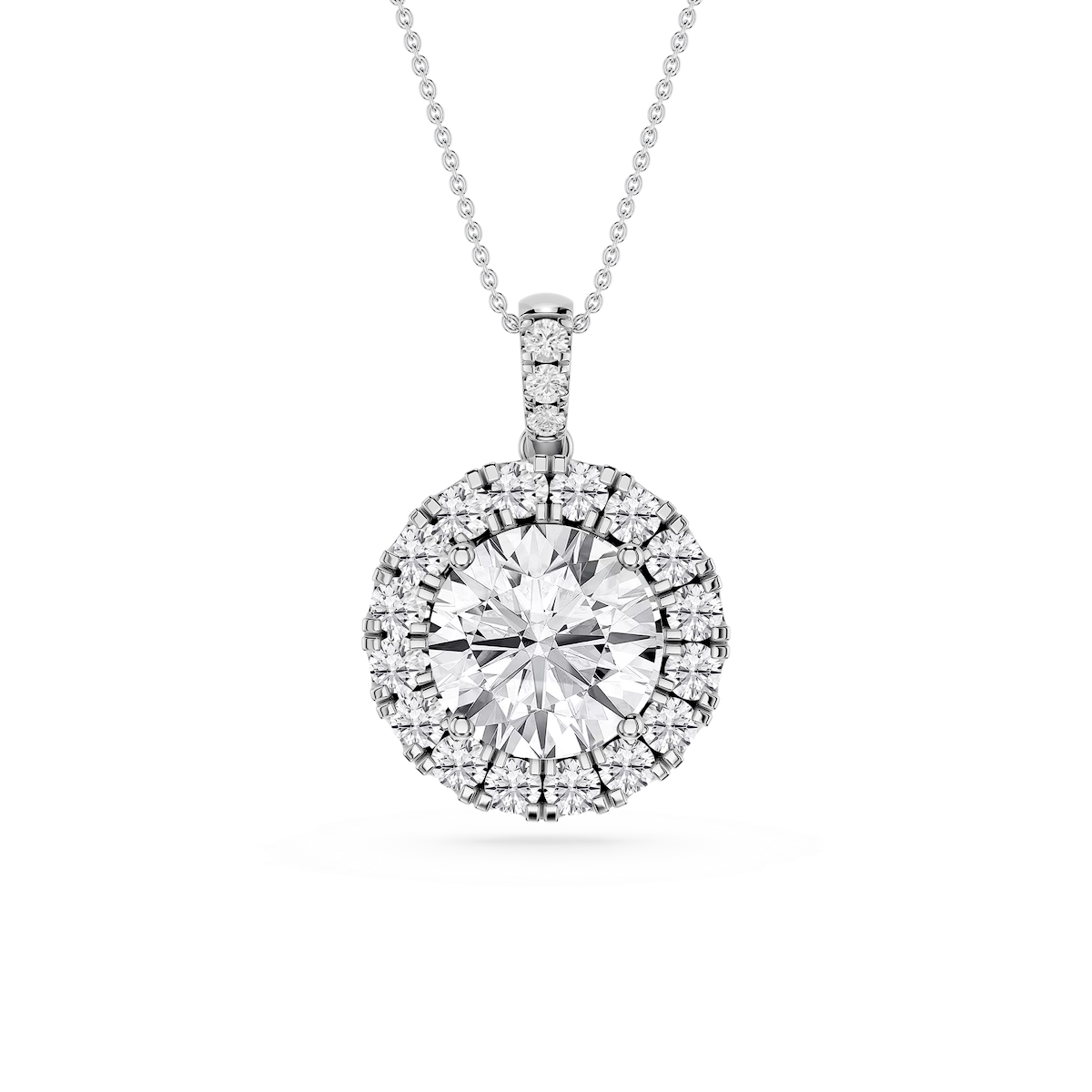 Round Lab Grown Diamond Halo Diamond Bail Solitaire Pendant - 16 to 18 Inches