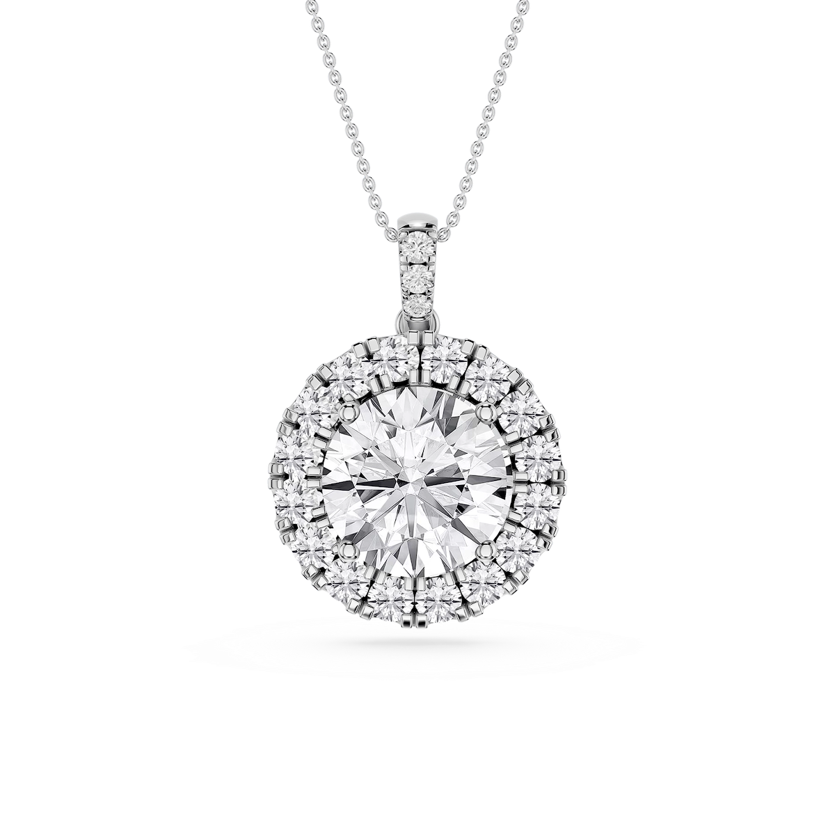 Round Lab Grown Diamond Halo Diamond Bail Solitaire Pendant - 16 to 18 Inches