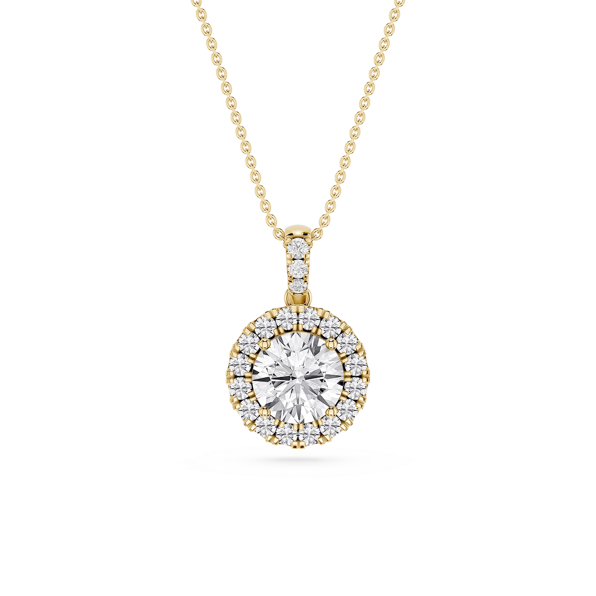 Round Lab Grown Diamond Halo Diamond Bail Solitaire Pendant - 16 to 18 Inches
