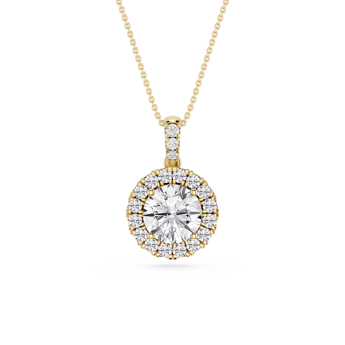 Round Lab Grown Diamond Halo Diamond Bail Solitaire Pendant - 16 to 18 Inches