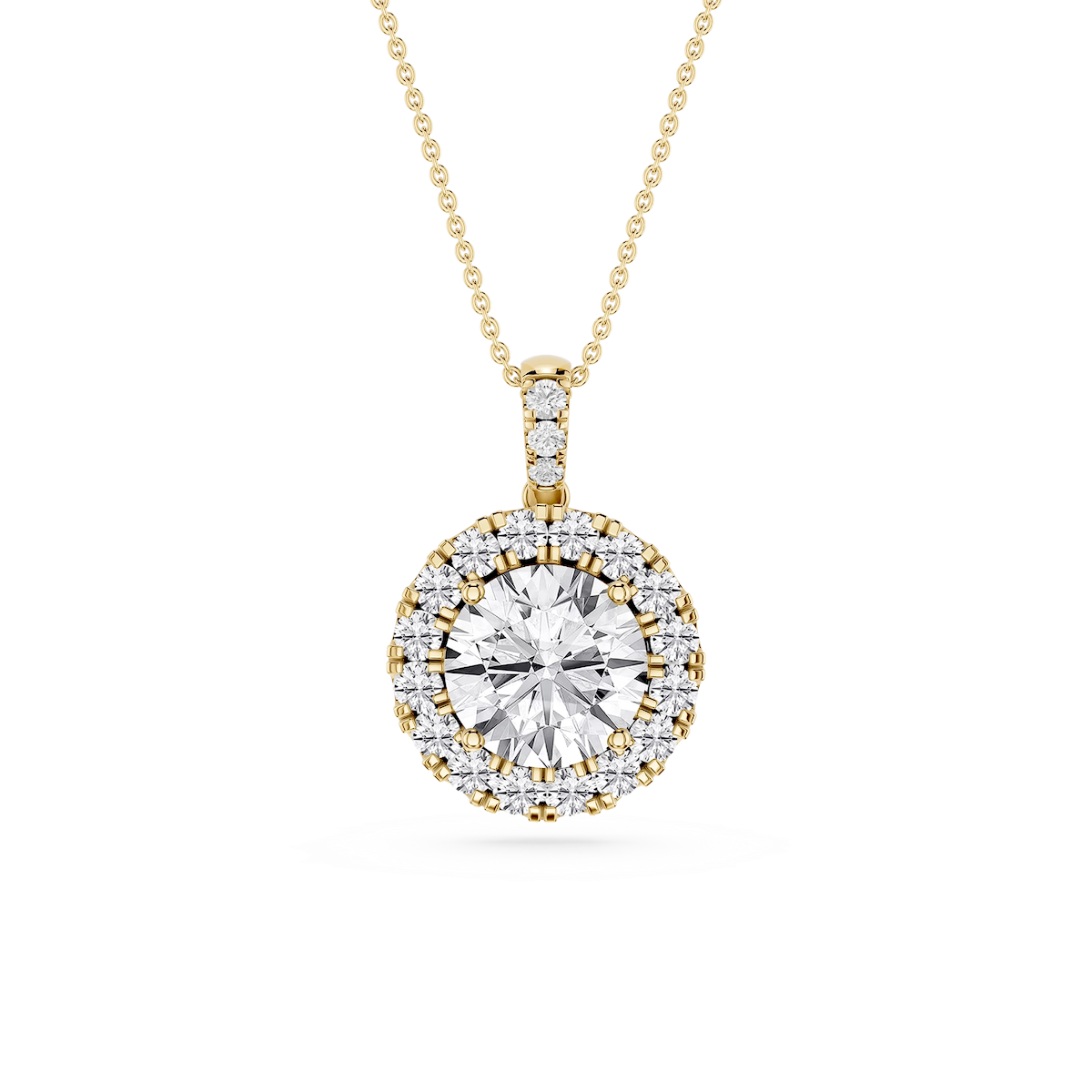 Round Lab Grown Diamond Halo Diamond Bail Solitaire Pendant - 16 to 18 Inches