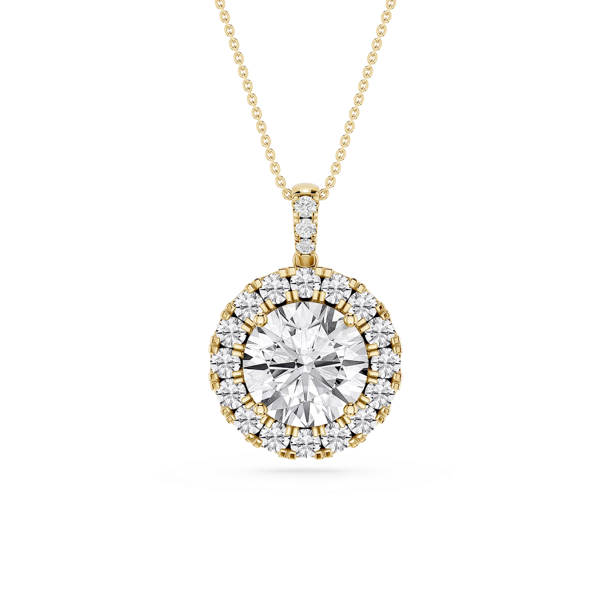 Round Lab Grown Diamond Halo Diamond Bail Solitaire Pendant - 16 to 18 Inches