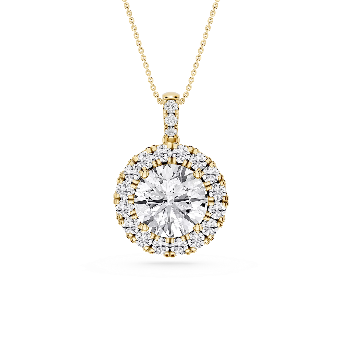 Round Lab Grown Diamond Halo Diamond Bail Solitaire Pendant - 16 to 18 Inches