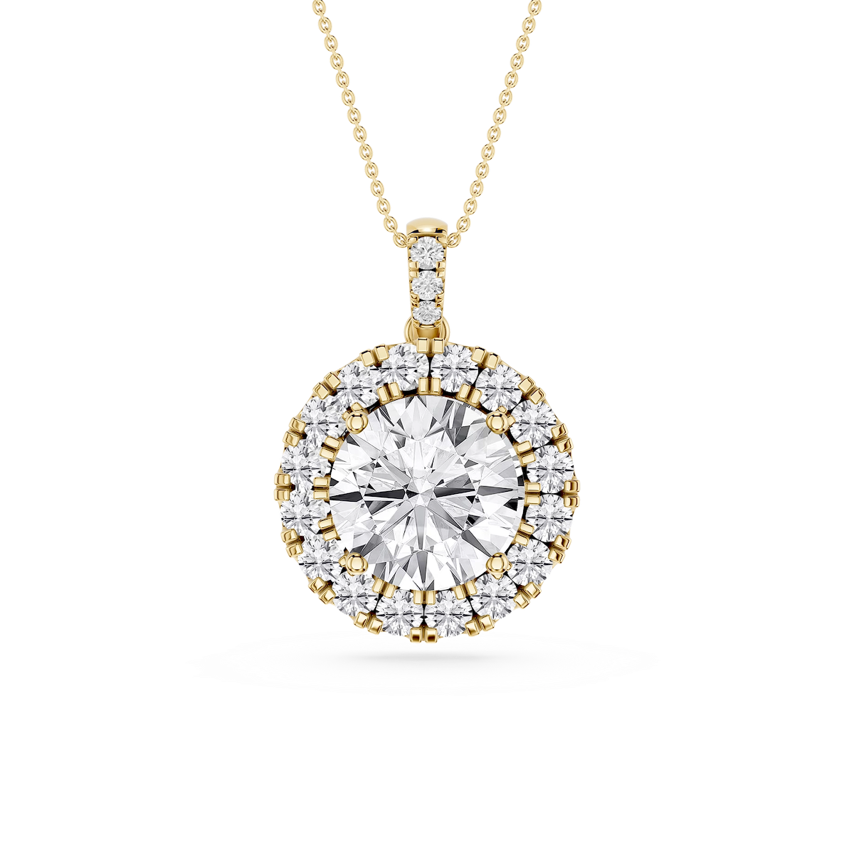 Round Lab Grown Diamond Halo Diamond Bail Solitaire Pendant - 16 to 18 Inches