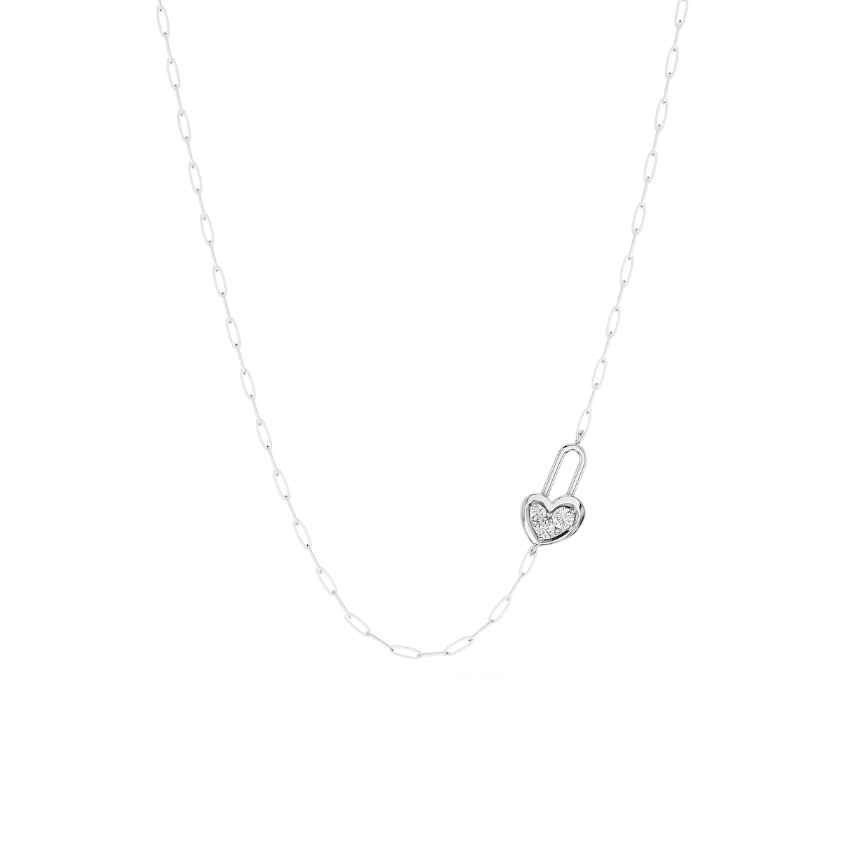 ⅒ ctw Round Lab Grown Diamond Heart Lock Paperclip Pendant - 18 Inches