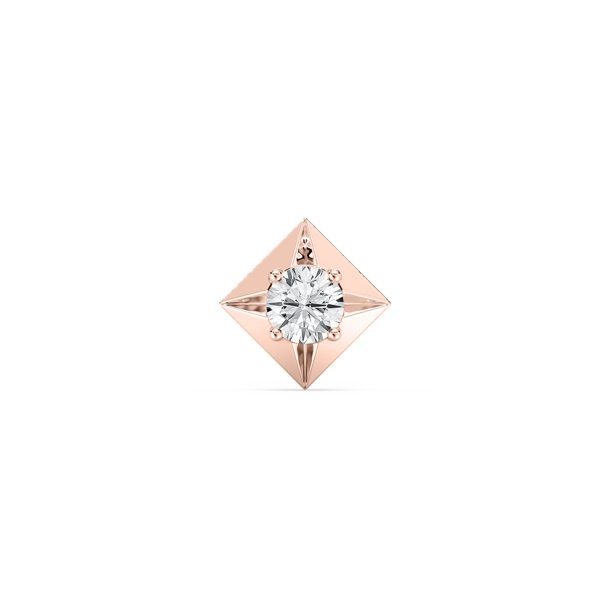 Round Lab Grown Diamond Kite-Shaped Bezel Single Stud Earring