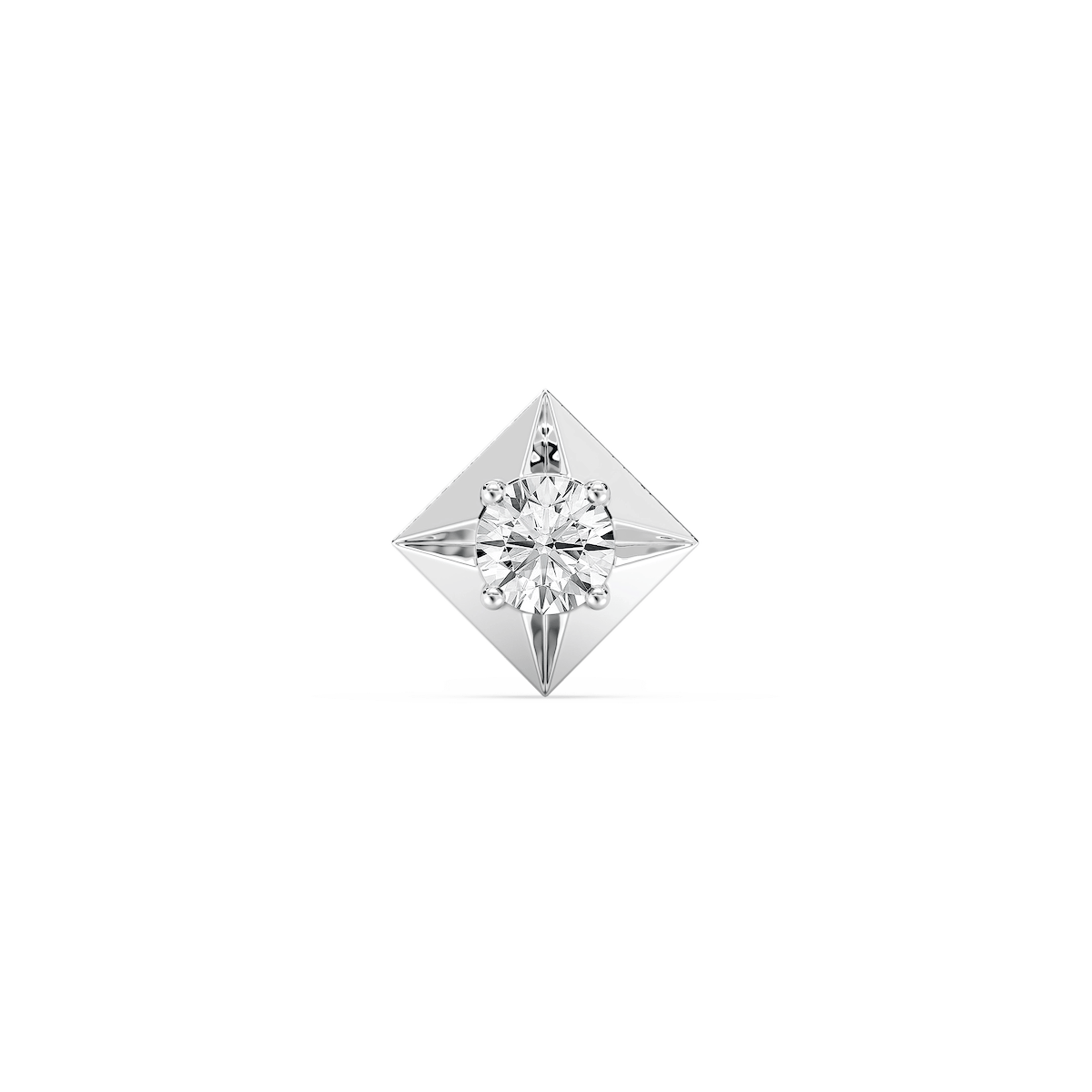 Round Lab Grown Diamond Kite-Shaped Bezel Single Stud Earring
