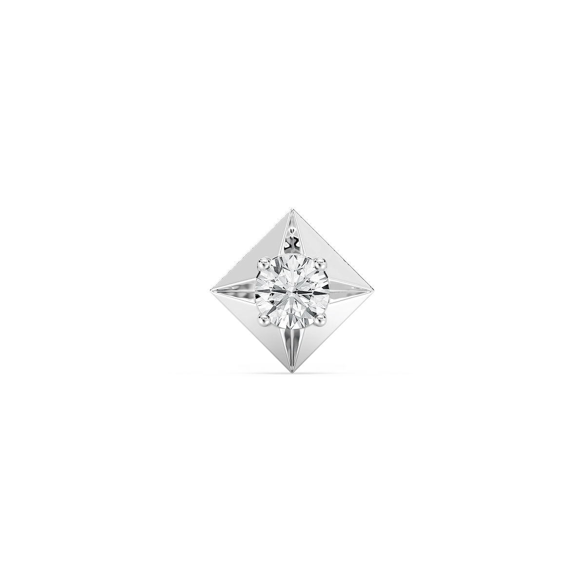 Round Lab Grown Diamond Kite-Shaped Bezel Single Stud Earring