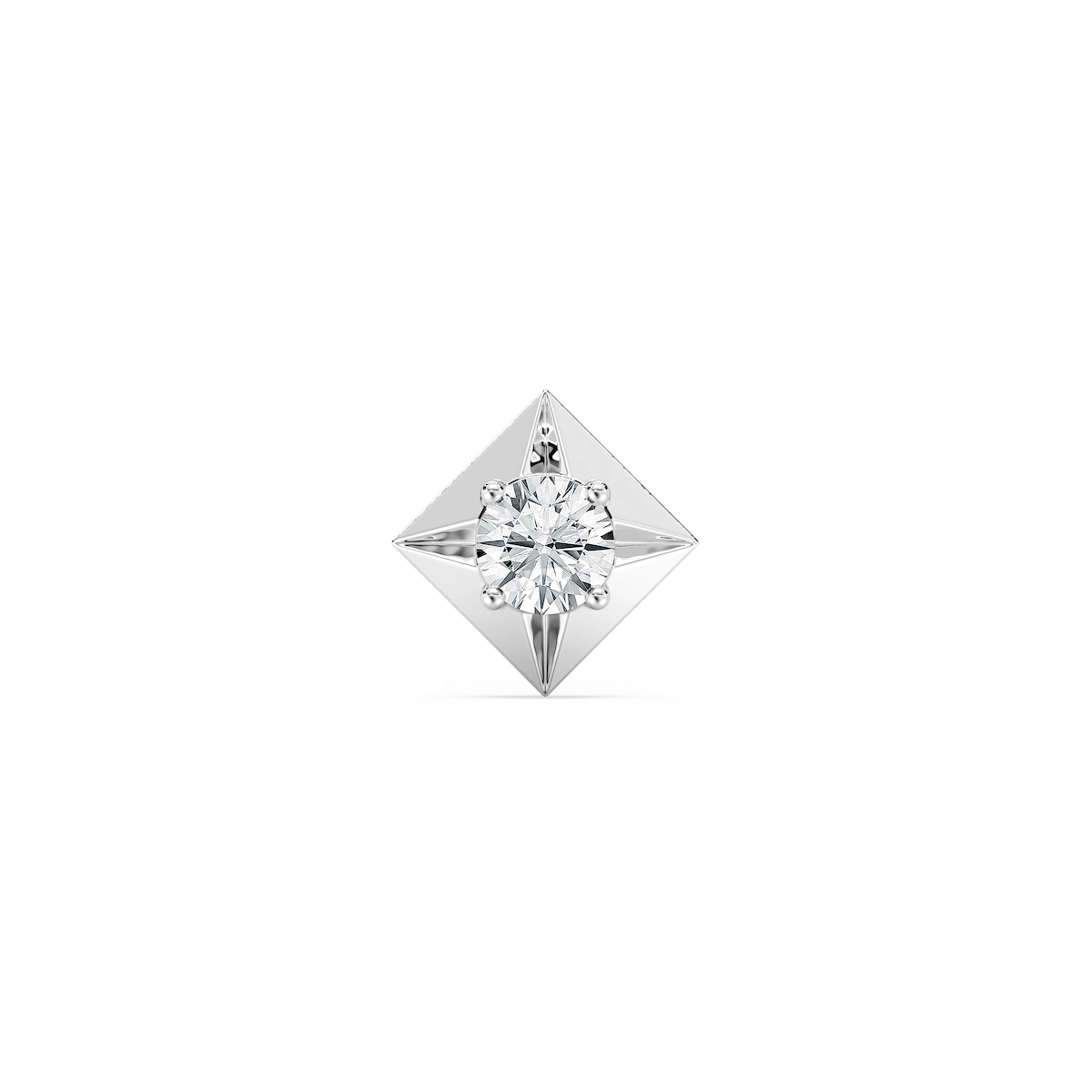 Round Lab Grown Diamond Kite-Shaped Bezel Single Stud Earring