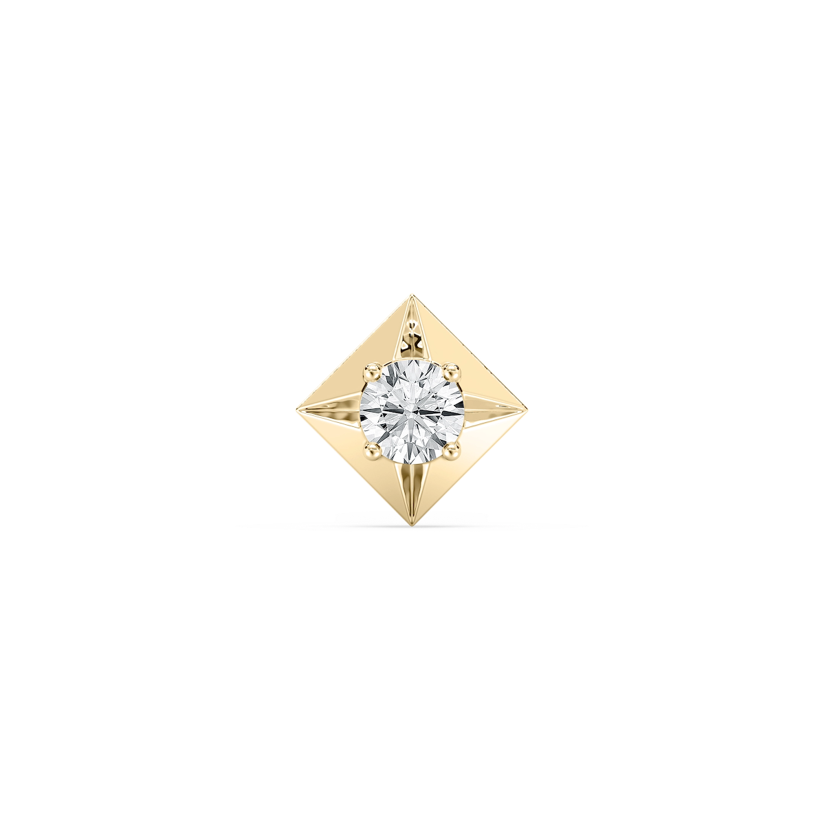 Round Lab Grown Diamond Kite-Shaped Bezel Single Stud Earring