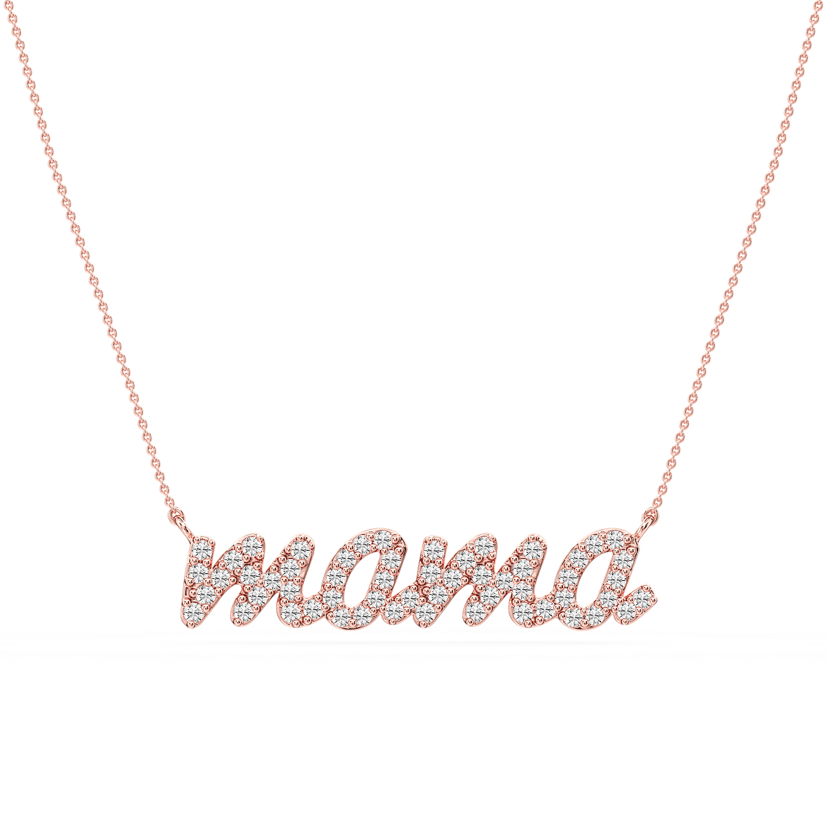 Round Lab Grown Diamond Mama Cursive Letter Pendant - 16 to 18 Inches