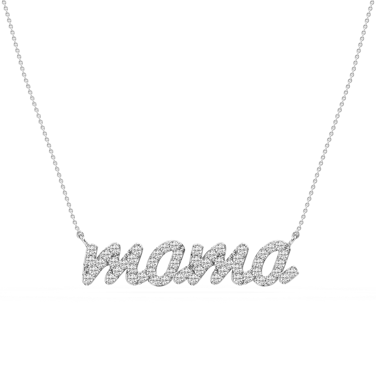 Round Lab Grown Diamond Mama Cursive Letter Pendant - 16 to 18 Inches