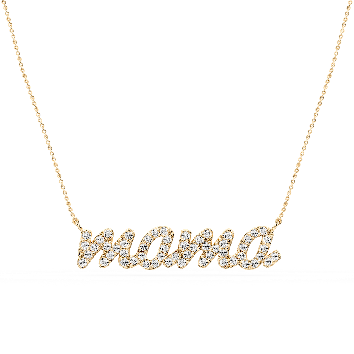 Round Lab Grown Diamond Mama Cursive Letter Pendant - 16 to 18 Inches