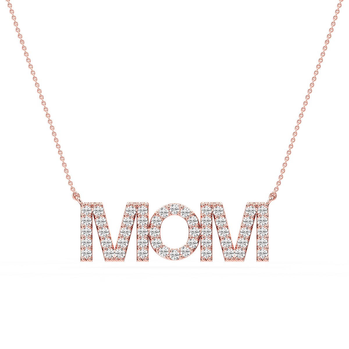 Round Lab Grown Diamond Mom Block Letter Pendant - 16 to 18 Inches