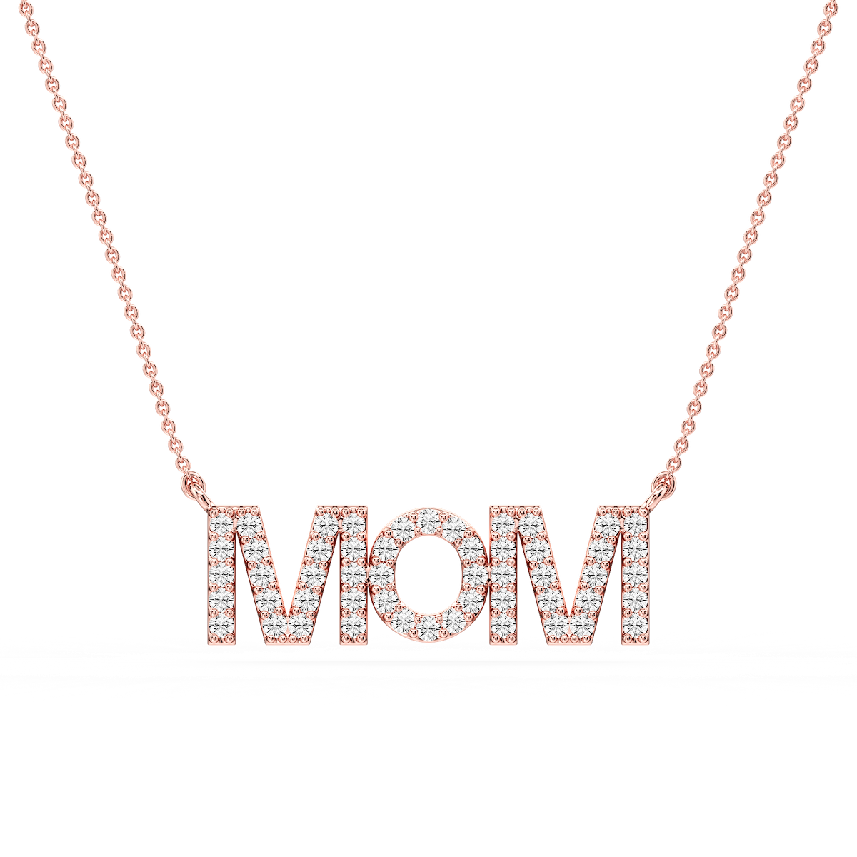 Round Lab Grown Diamond Mom Block Letter Pendant - 16 to 18 Inches