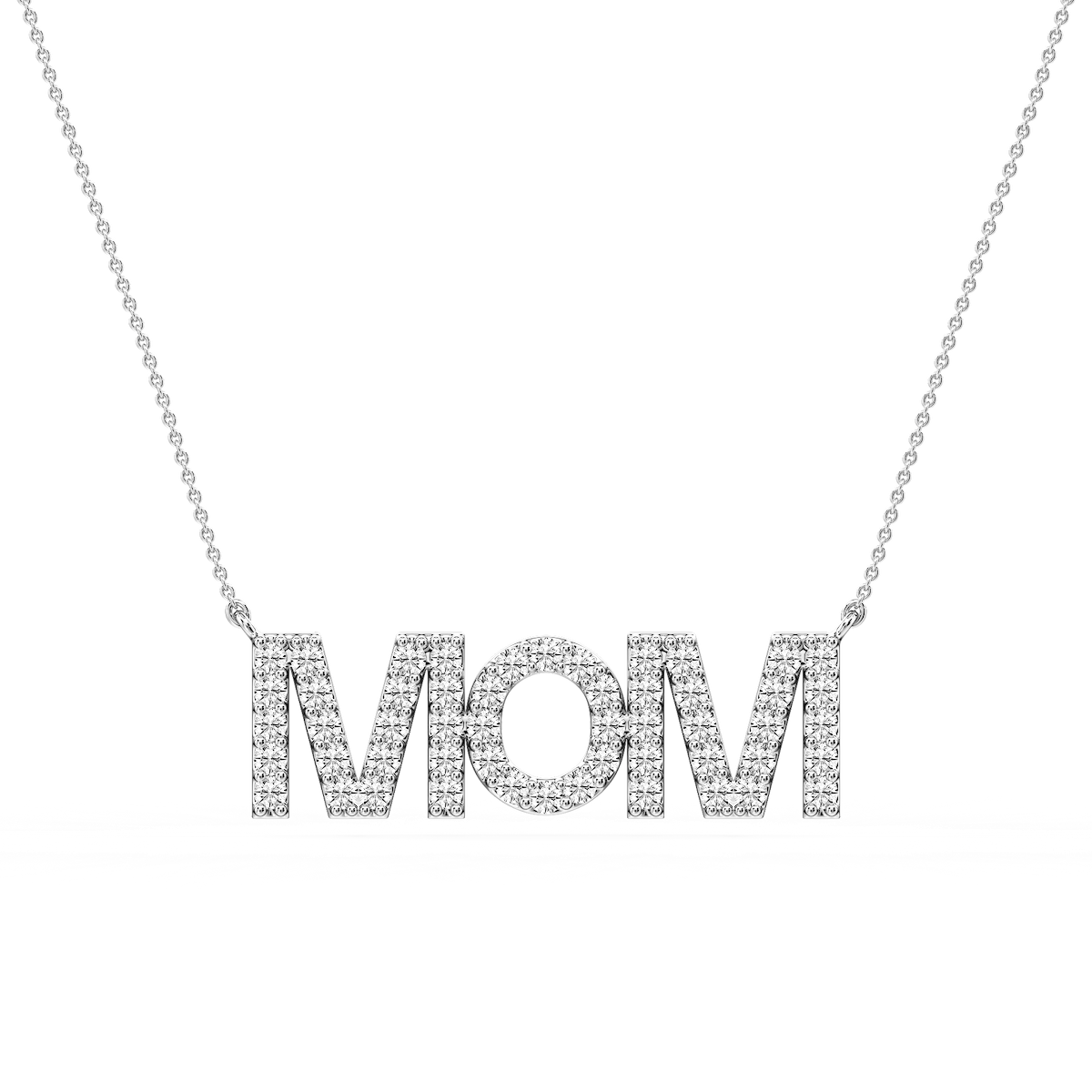 Round Lab Grown Diamond Mom Block Letter Pendant - 16 to 18 Inches