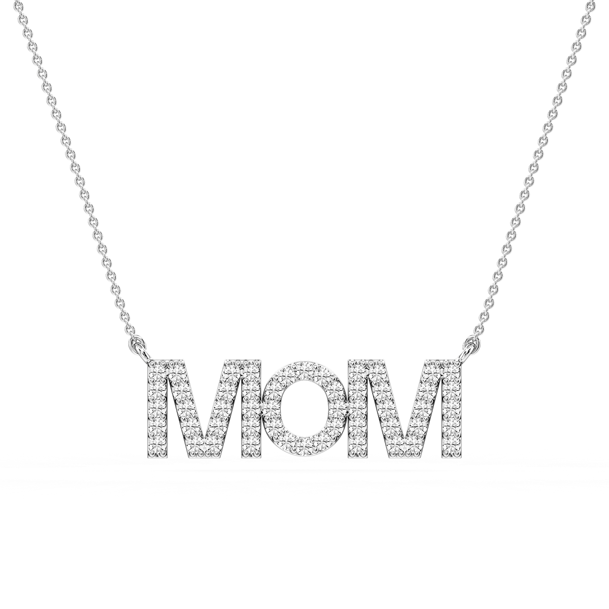 Round Lab Grown Diamond Mom Block Letter Pendant - 16 to 18 Inches