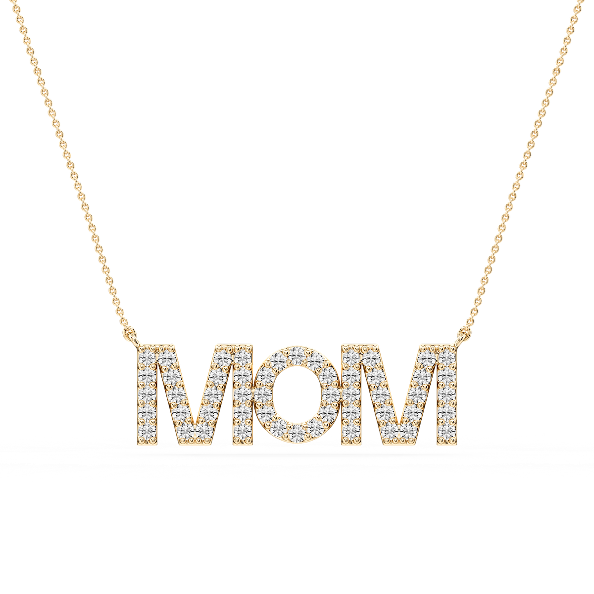 Round Lab Grown Diamond Mom Block Letter Pendant - 16 to 18 Inches