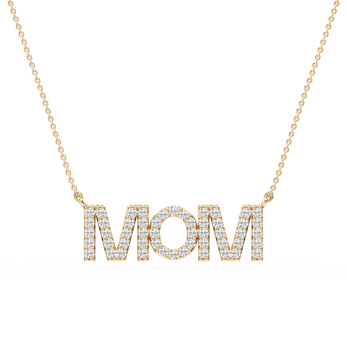 Round Lab Grown Diamond Mom Block Letter Pendant - 16 to 18 Inches