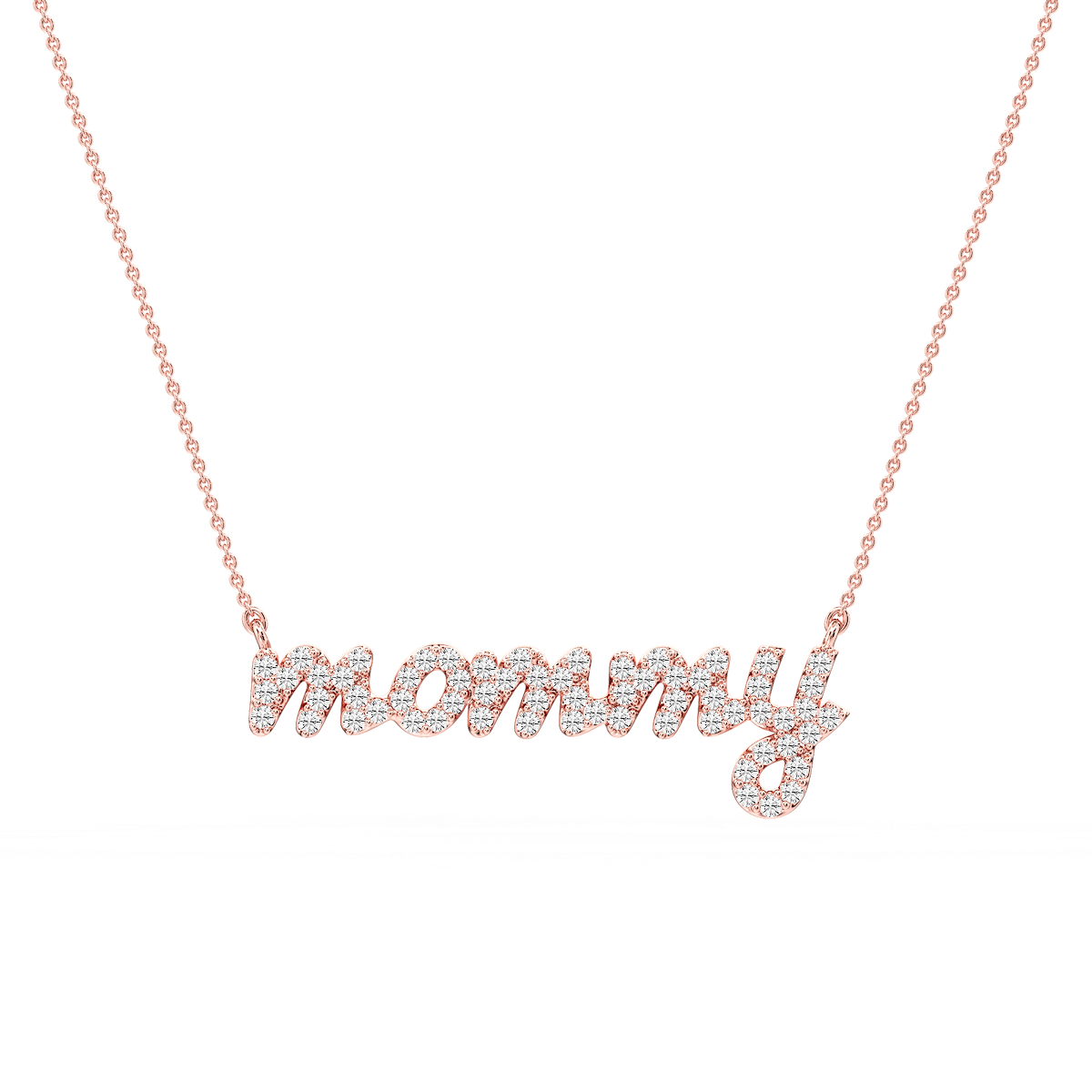 Round Lab Grown Diamond Mommy Cursive Letter Pendant - 16 to 18 Inches