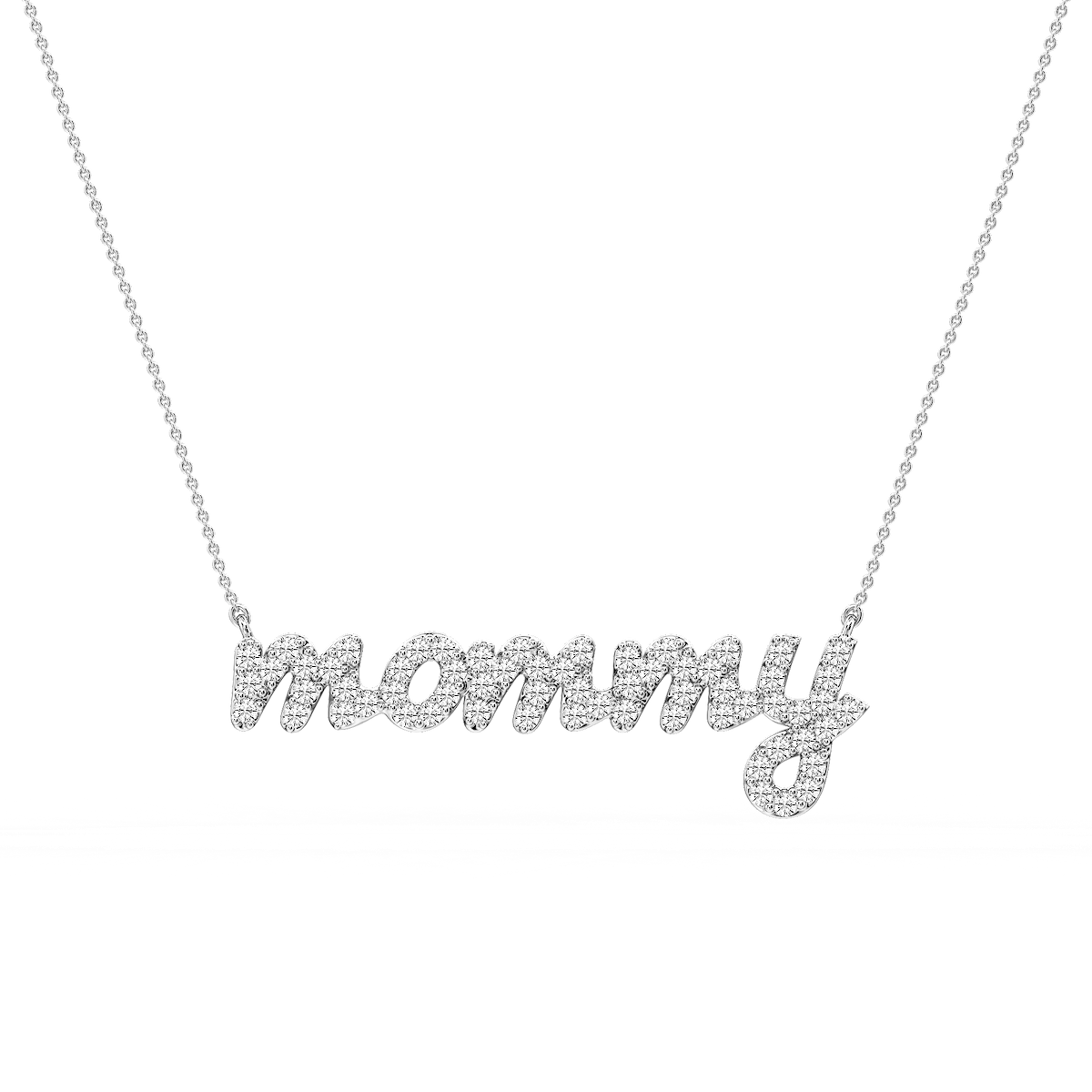 Round Lab Grown Diamond Mommy Cursive Letter Pendant - 16 to 18 Inches
