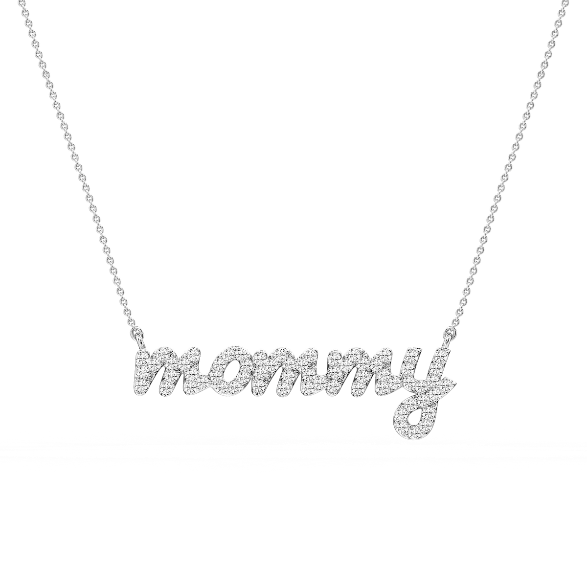 Round Lab Grown Diamond Mommy Cursive Letter Pendant - 16 to 18 Inches