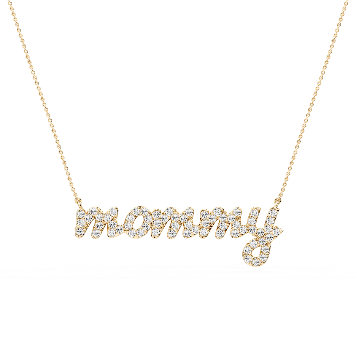 Round Lab Grown Diamond Mommy Cursive Letter Pendant - 16 to 18 Inches