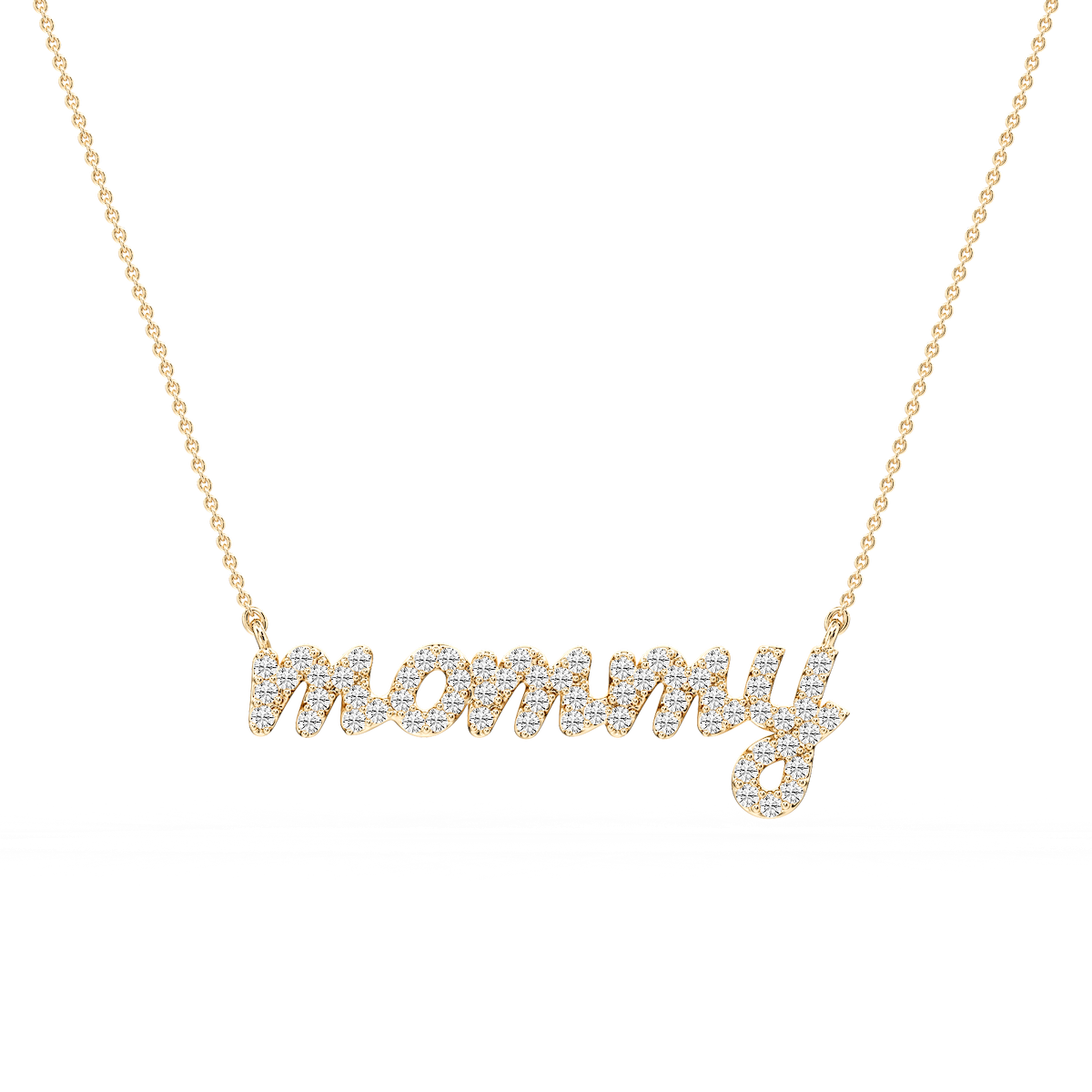 Round Lab Grown Diamond Mommy Cursive Letter Pendant - 16 to 18 Inches