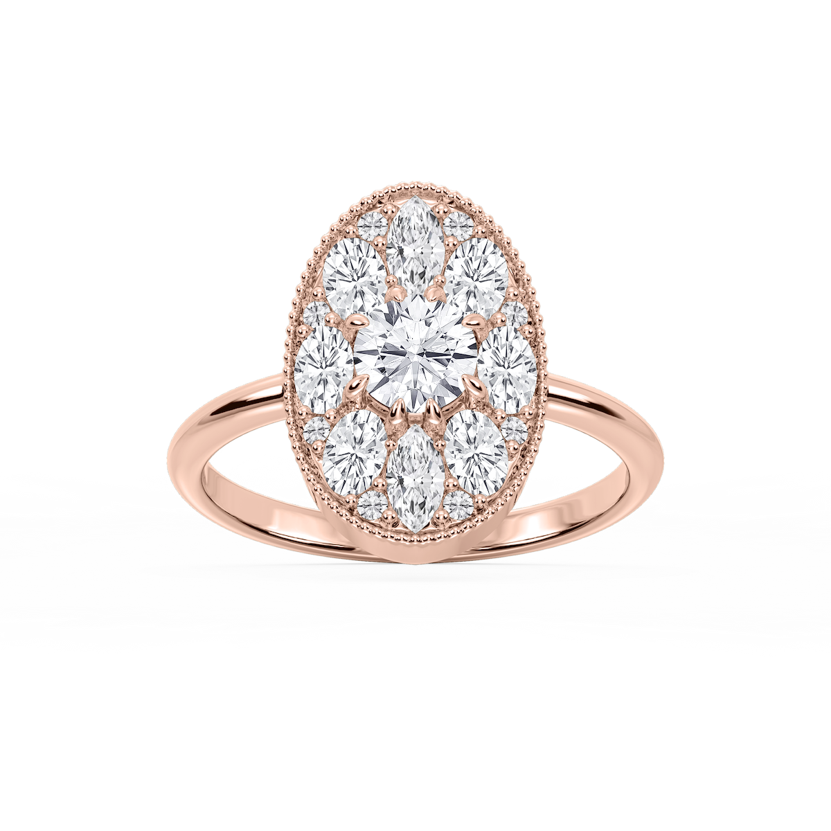 Nellie 1 ⅓ ctw Oval, Marquise, and Round Lab Grown Diamond Multi Shape Halo Vintage Promise Ring