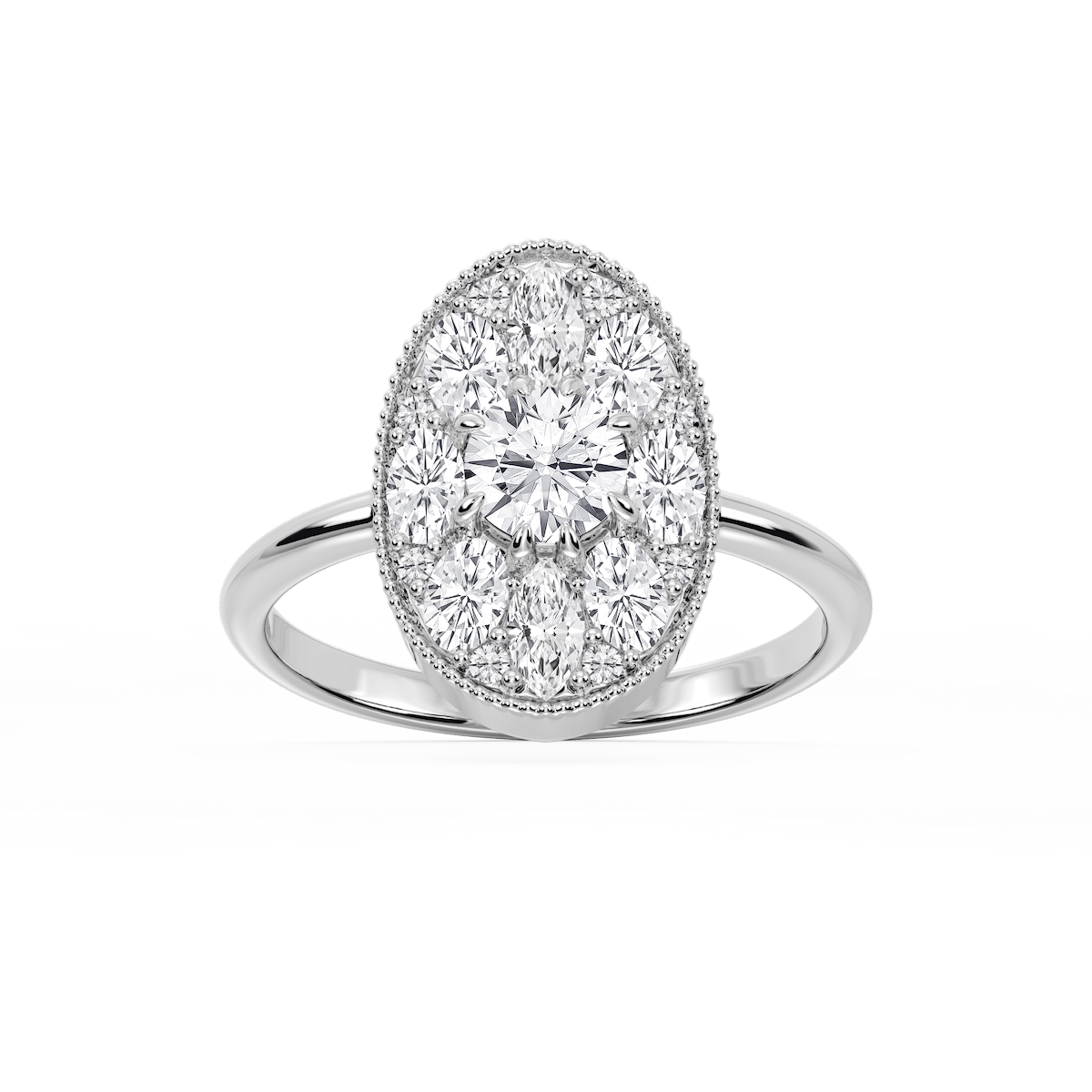 Nellie 1 ⅓ ctw Oval, Marquise, and Round Lab Grown Diamond Multi Shape Halo Vintage Promise Ring